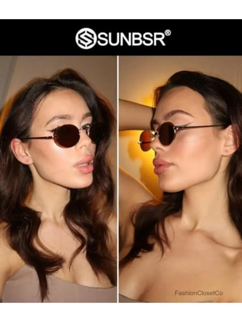 Retro Oval Sunglasses 90s Trendy Small Round Gold Metal Frame Sun Glasses